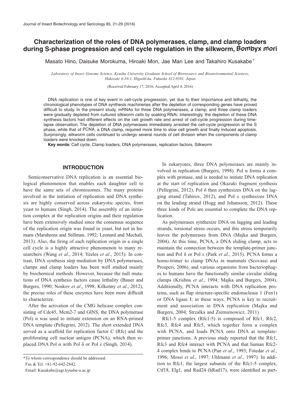 Characterization of the Roles of DNA Polymerases, Clamp, and Clamp Loaders During S-Phase Progression and Cell Cycle Regulation in the Silkworm, Bombyx Mori