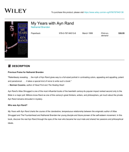 My Years with Ayn Rand Nathaniel Branden