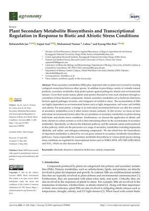 Plant Secondary Metabolite Biosynthesis and Transcriptional Regulation in Response to Biotic and Abiotic Stress Conditions