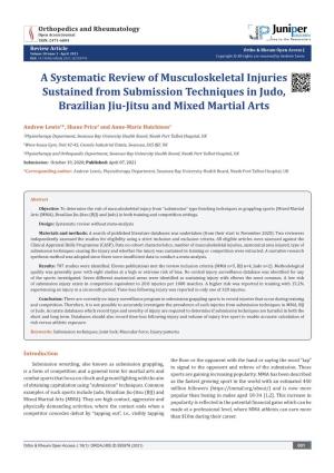 A Systematic Review of Musculoskeletal Injuries Sustained from Submission Techniques in Judo, Brazilian Jiu-Jitsu and Mixed Martial Arts