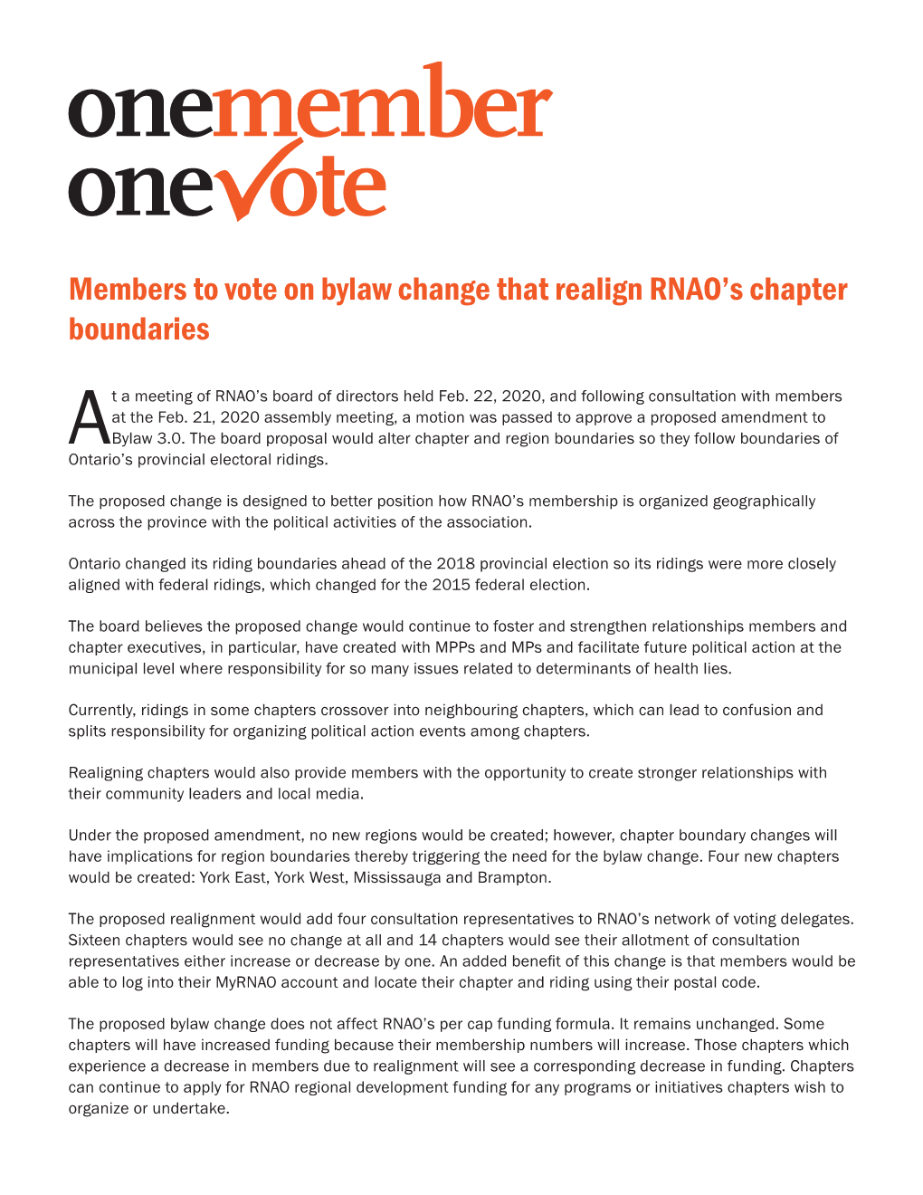 Members to Vote on Bylaw Change That Realign RNAO's Chapter Boundaries