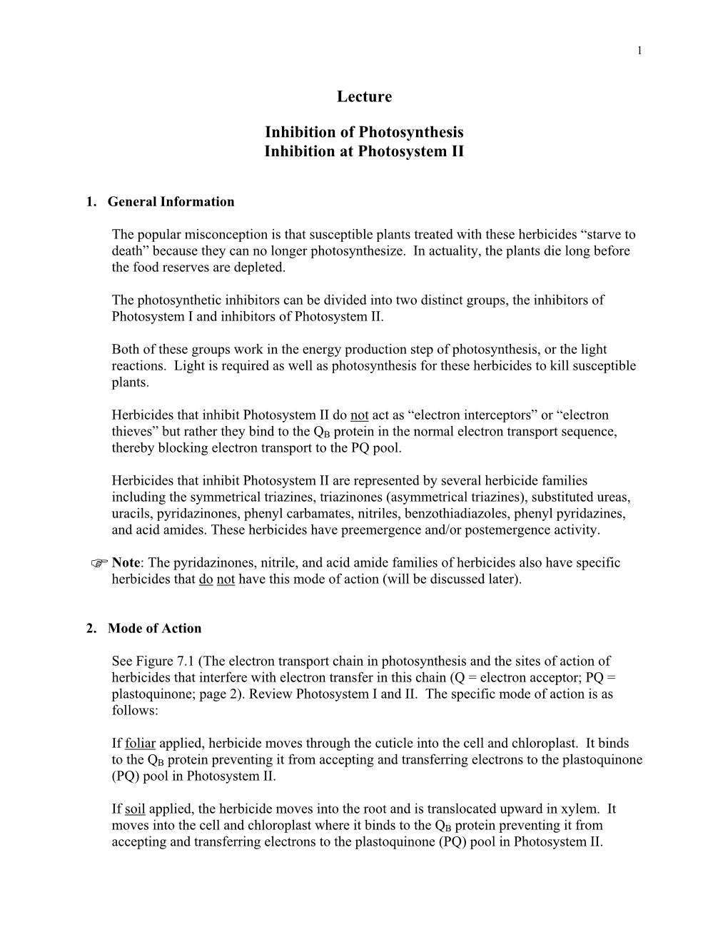 Lecture Inhibition of Photosynthesis Inhibition at Photosystem II