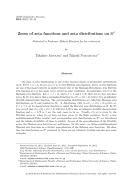 Zeros of Zeta Functions and Zeta Distributions on $\Mathbb{R}^D