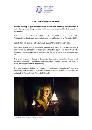 Call for Immersion Fellows