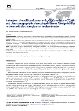 A Study on the Ability of Panoramic, CT, Cone-Beam CT, MRI and Ultrasonography in Detecting Different Foreign-Bodies in the Maxillofacial Region (An In-Vitro Study)