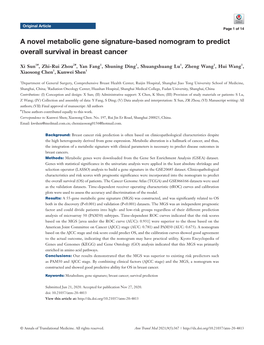 A Novel Metabolic Gene Signature-Based Nomogram to Predict Overall Survival in Breast Cancer