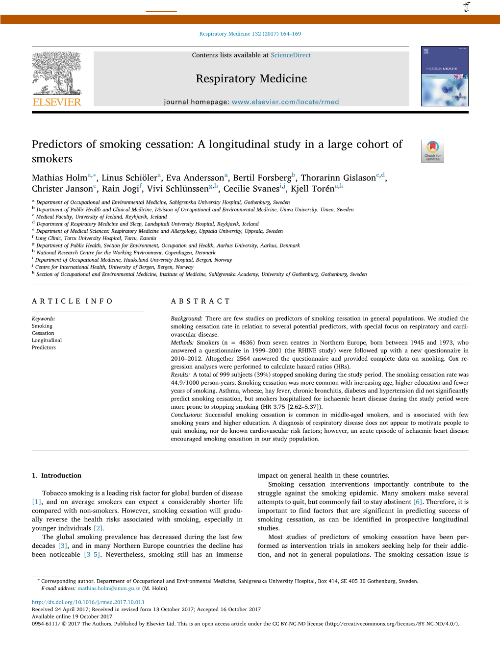 Predictors of Smoking Cessation a Longitudinal Study in a Large Cohort