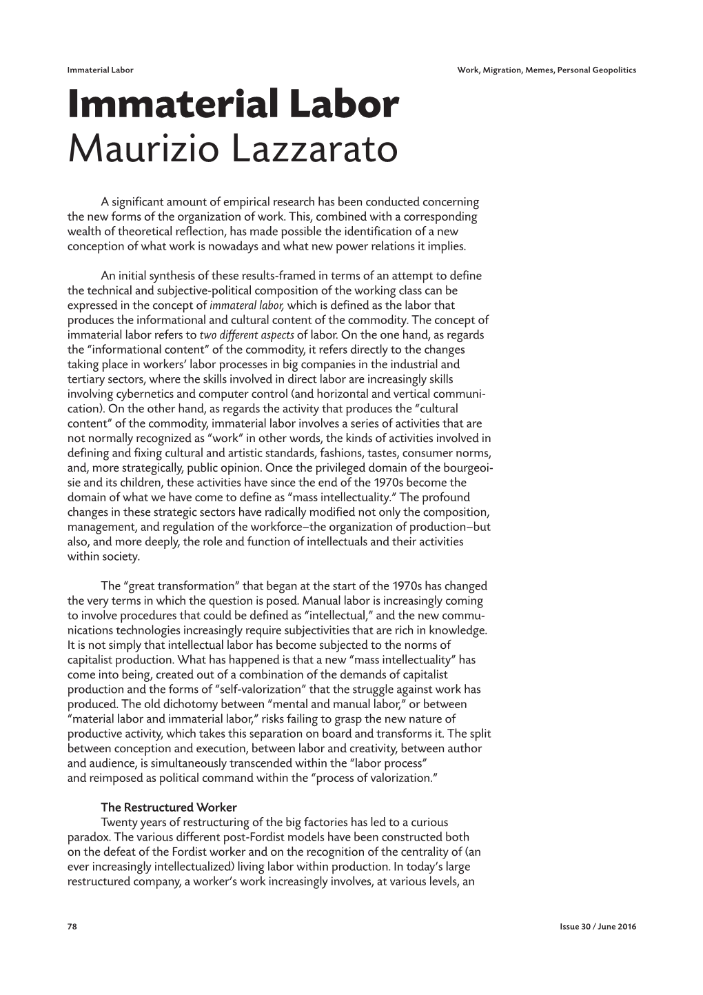 Immaterial Labor Maurizio Lazzarato