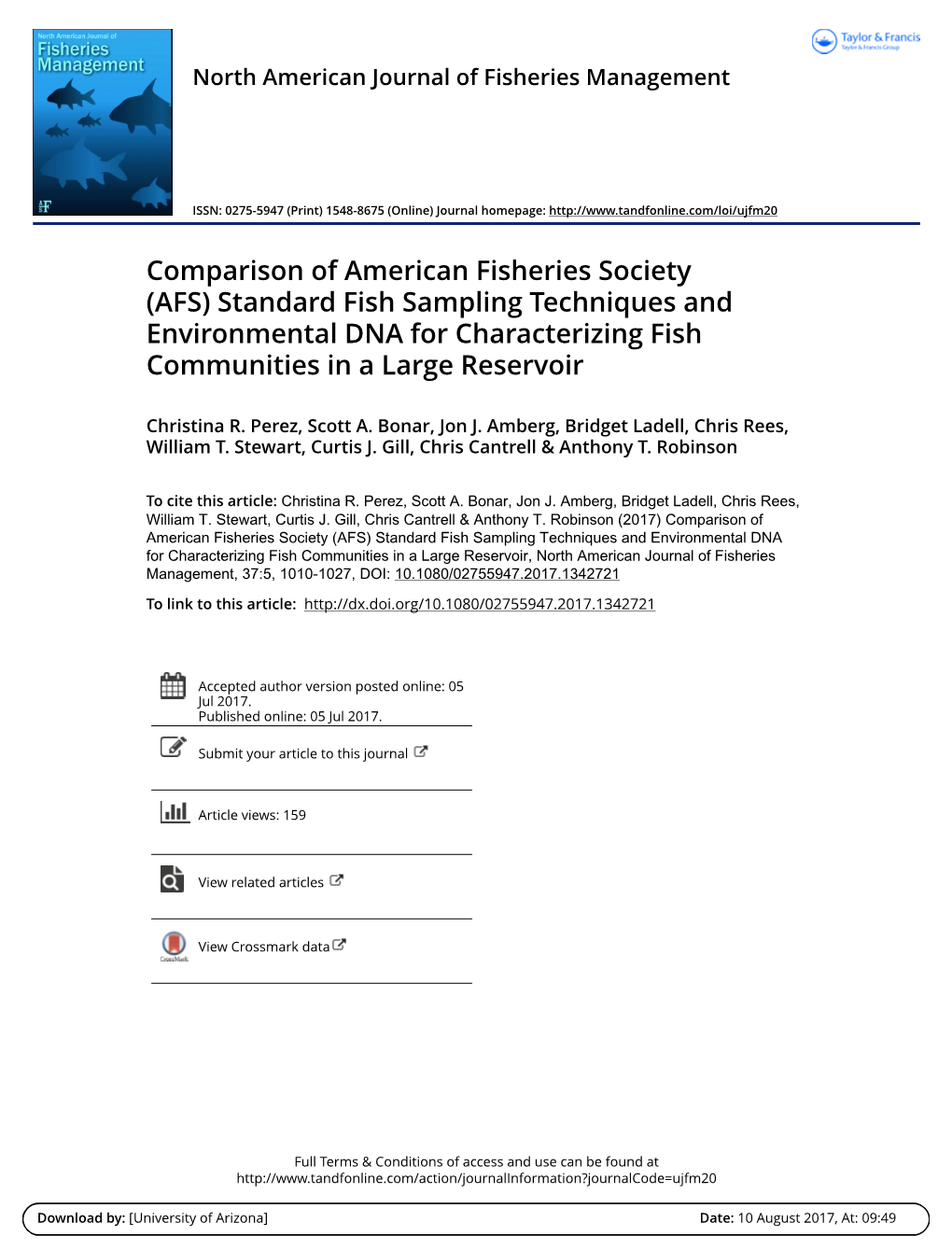 Comparison of American Fisheries Society (AFS) Standard Fish Sampling Techniques and Environmental DNA for Characterizing Fish Communities in a Large Reservoir