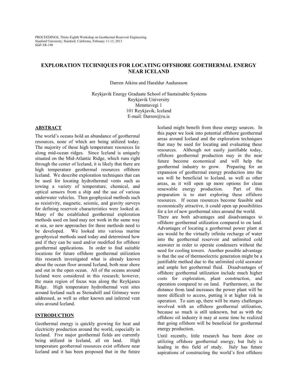 Exploration Techniques for Locating Offshore Geothermal Resources