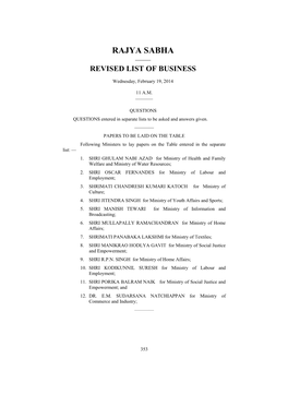 Rajya Sabha —— Revised List of Business