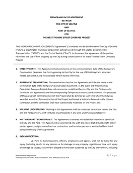 Memorandum of Agreement Between the City of Seattle and Port of Seattle for the West Thomas Street Overpass Project