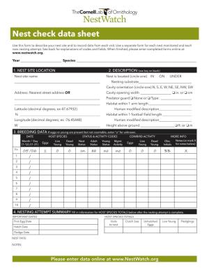 Nest Check Data Sheet