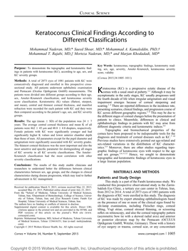 Keratoconus Clinical Findings According to Different Classifications