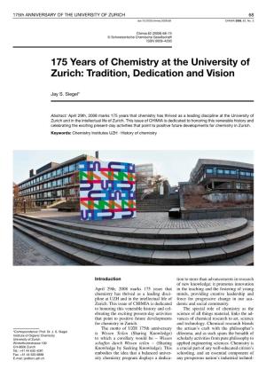 175 Years of Chemistry at the University of Zurich: Tradition, Dedication and Vision
