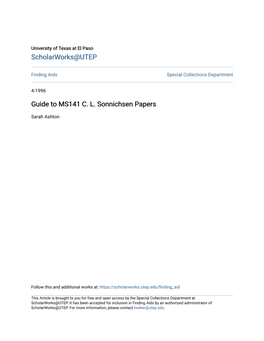 Guide to MS141 C. L. Sonnichsen Papers