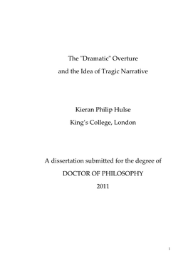 "Dramatic" Overture and the Idea of Tragic Narrative Kieran Philip Hulse