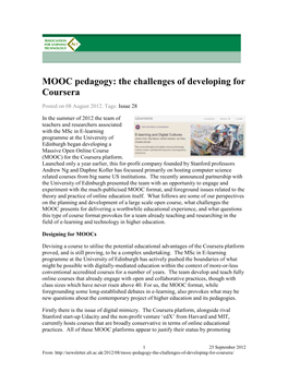 MOOC Pedagogy: the Challenges of Developing for Coursera