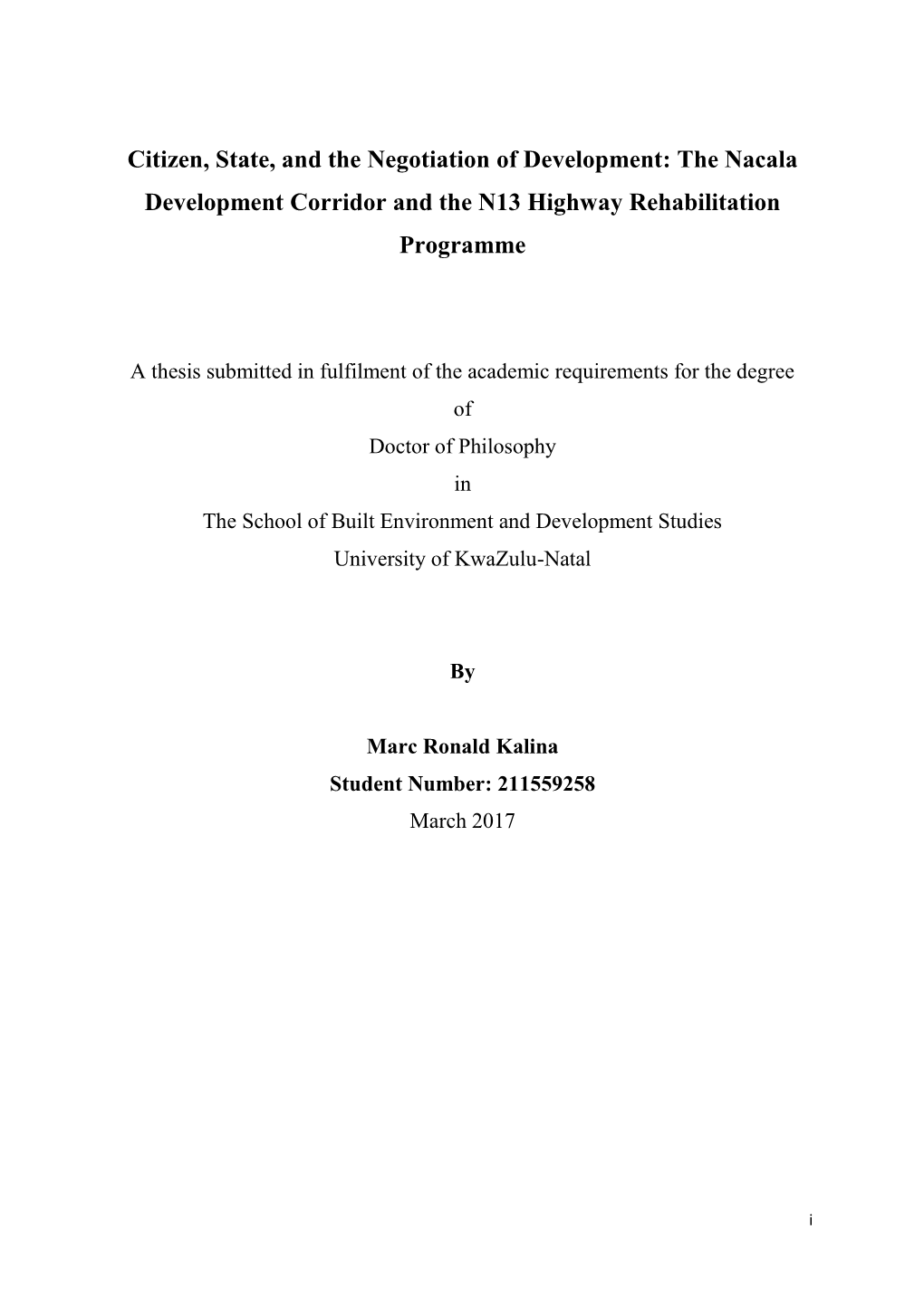 The Nacala Development Corridor and the N13 Highway Rehabilitation Programme