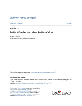 Resilient Families Help Make Resilient Children