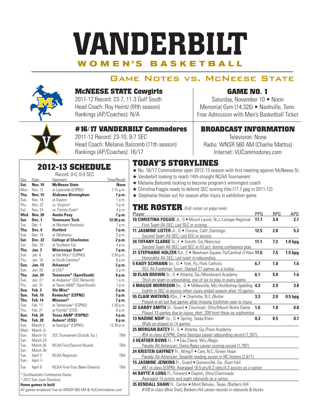 Game Notes Vs. Mcneese State Mcneese STATE Cowgirls Game No