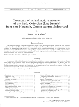Taxonomy of Perisphinctid Ammonites of the Early Oxfordian (Late Jurassic) from Near Herznach, Canton Aargau, Switzerland