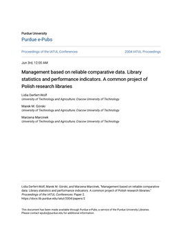 Management Based on Reliable Comparative Data. Library Statistics and Performance Indicators