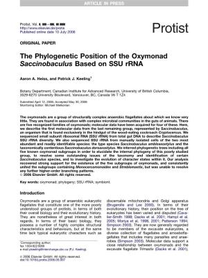 The Phylogenetic Position of the Oxymonad Saccinobaculus Based on SSU Rrna