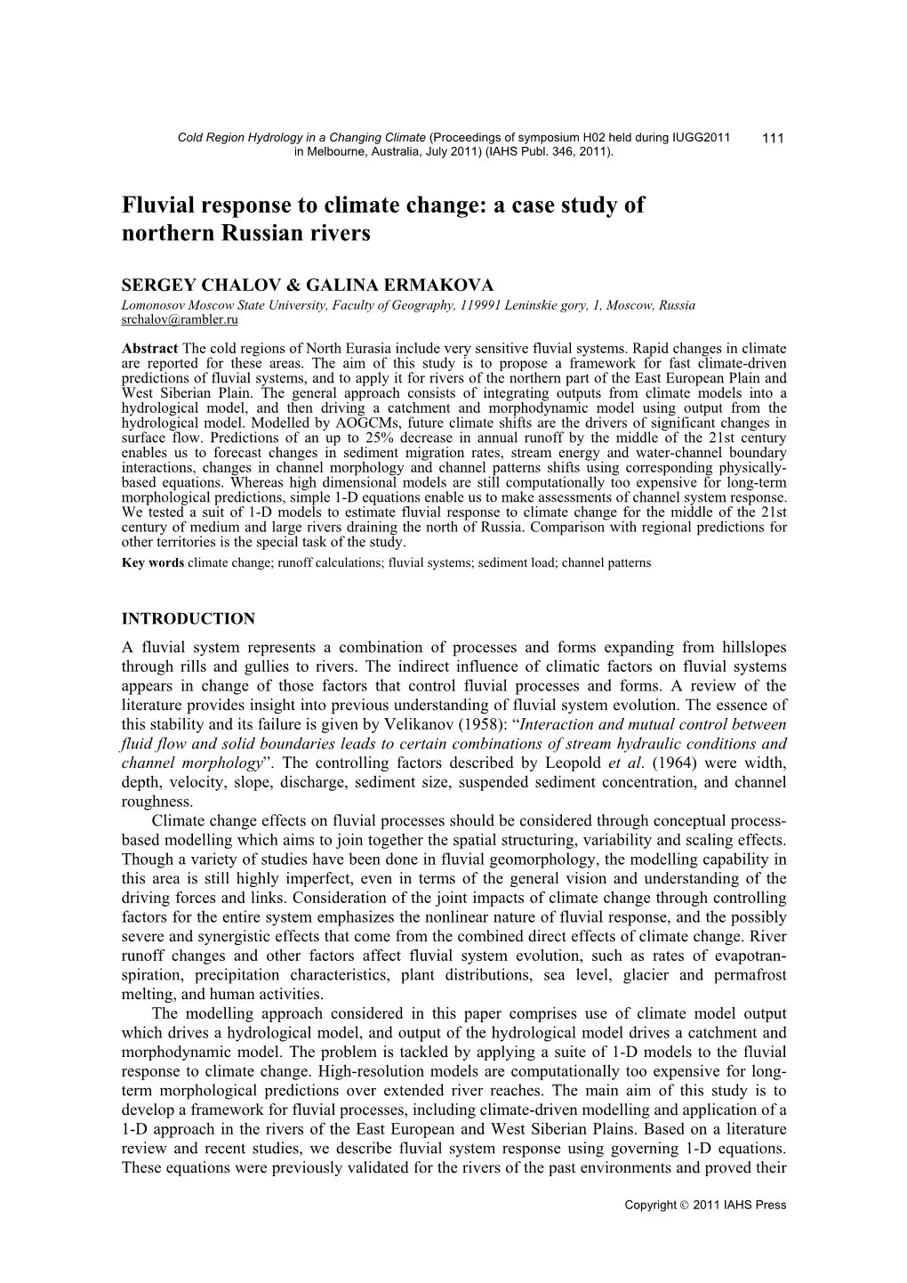 Fluvial Response to Climate Change: a Case Study of Northern Russian Rivers