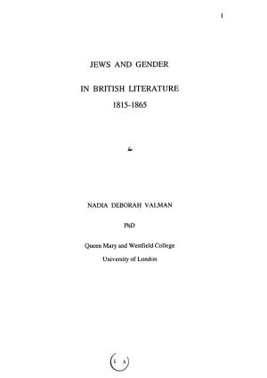 Jews and Gender in British Literature 18 15-1865