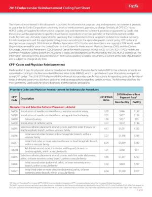 2018 Endovascular Reimbursement Coding Fact Sheet