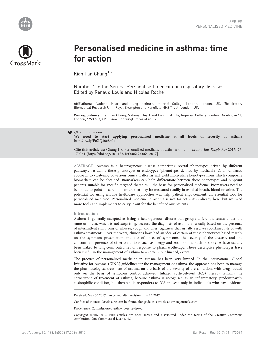 Personalised Medicine in Asthma: Time for Action