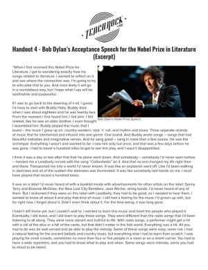 Bob Dylan's Acceptance Speech for the Nobel Prize In