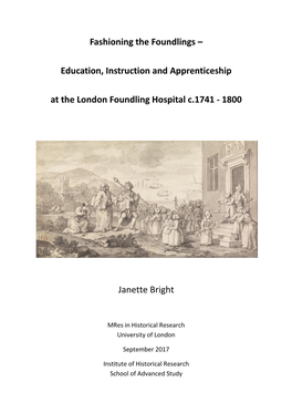 Education, Instruction and Apprenticeship at the London Foundling Hospital C.1741 - 1800