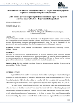 Double Filicide for Extended Suicide (Frustrated) of a Subject with Major Psychotic Depression and Dependent Personality Disorder