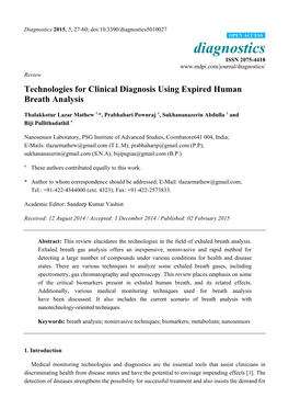 Technologies for Clinical Diagnosis Using Expired Human Breath Analysis