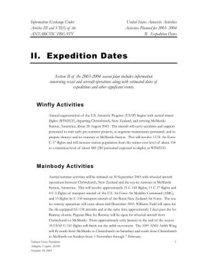 II. Expedition Dates