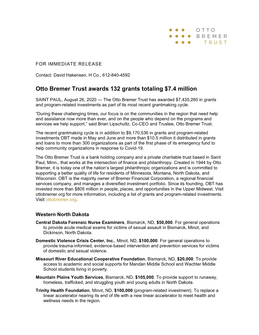 Otto Bremer Trust Awards 132 Grants Totaling $7.4 Million