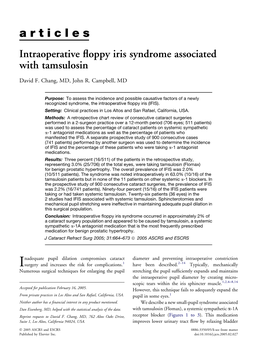 Articles Intraoperative ﬂoppy Iris Syndrome Associated with Tamsulosin