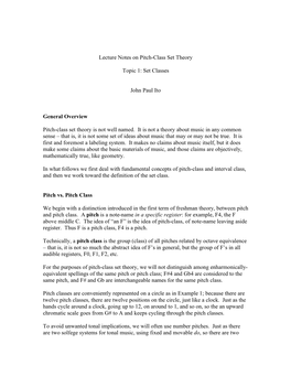 Lecture Notes on Pitch-Class Set Theory Topic 1
