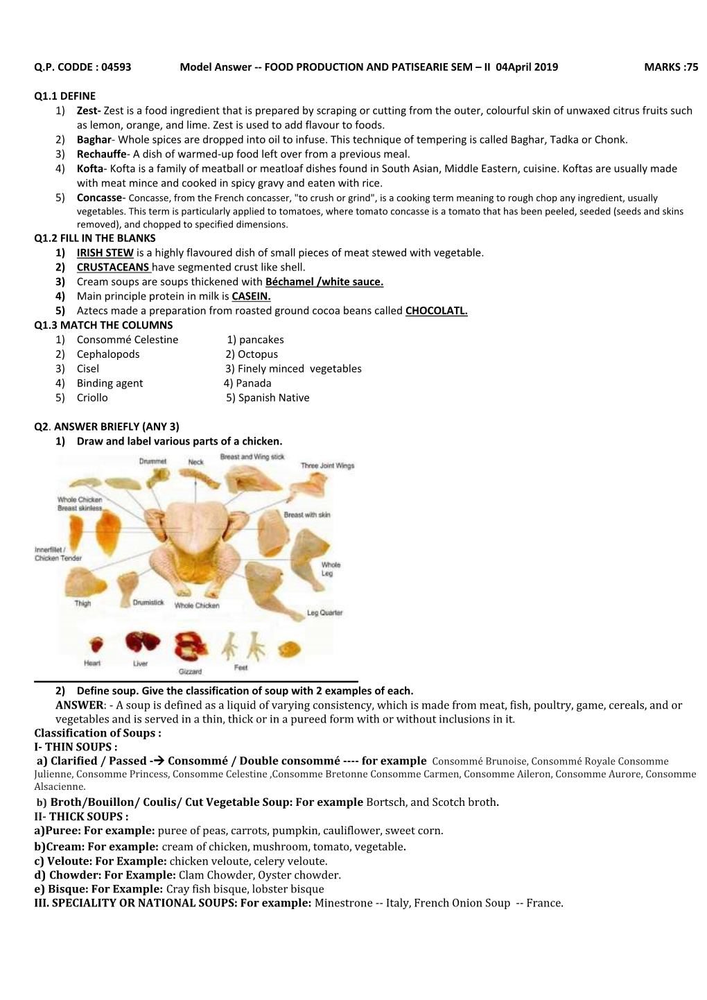 FOOD PRODUCTION and PATISEARIE SEM – II 04April 2019 MARKS :75