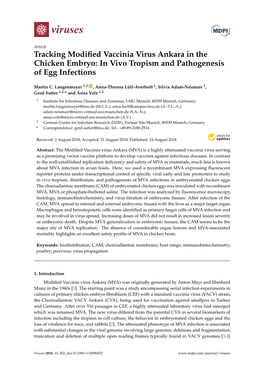 Tracking Modified Vaccinia Virus Ankara in the Chicken Embryo