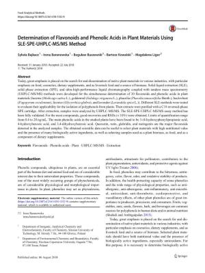 Determination of Flavonoids and Phenolic Acids in Plant Materials Using SLE-SPE-UHPLC-MS/MS Method