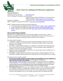 Basic Tools for Lobbying the Montana Legislature
