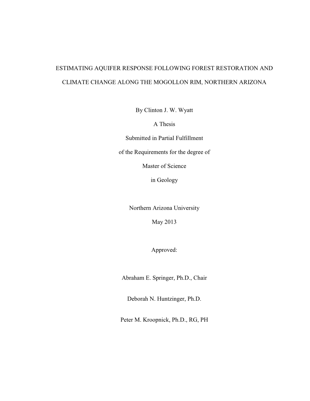 Estimating Aquifer Response Following Forest Restoration And