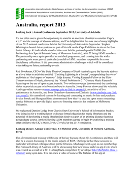 Australia, Report 2013