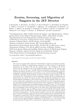 Erosion, Screening, and Migration of Tungsten in the JET Divertor