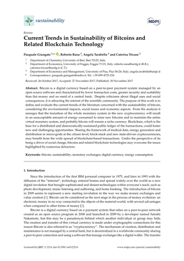 Current Trends in Sustainability of Bitcoins and Related Blockchain Technology