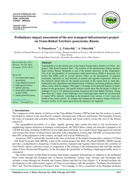 Preliminary Impact Assessment of the New Transport Infrastructure Project on Trans-Baikal Territory Geosystems, Russia
