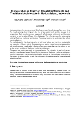 Climate Change Study on Coastal Settlements and Traditional Architecture in Madura Island, Indonesia